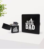 BK Gift Kişiye Özel The Walking Dad Tasarımlı Siyah Metal Sigara Tabakası ve Benzinli Çakmak Seti-1