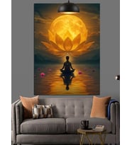 Ay Işığında Lotus Meditasyonu Dekoratif Kanvas - Mdf Ahşap Tablo