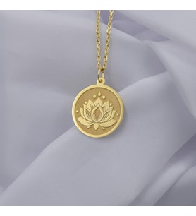 Kişiye Özel 925 Ayar Gümüş Tasarım Lotus Çiçeği Kolye (Gold)
