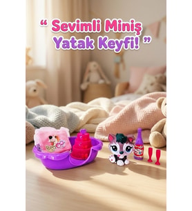 Sevimli Miniş Köpek Figürü ve Yatak Odası Oyun Seti - Pastalı Aksesuarlı Oyuncak