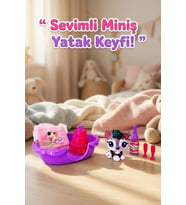 Sevimli Miniş Köpek Figürü ve Yatak Odası Oyun Seti - Pastalı Aksesuarlı Oyuncak