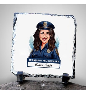 Kişiye Özel Hediye Karikatürlü En İyi Kadın Polis Memuru Dekoratif Taş