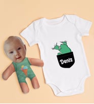 BK Kids Kişiye Özel Fotoğraflı Bebek Yastık ve Bebek Body Zıbın Hediye Seti - Model 20