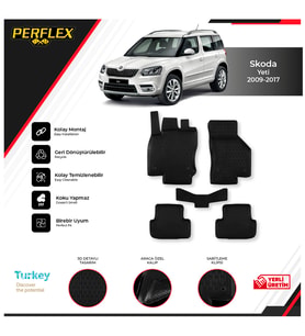 Skoda Yetı 2009-2017 3D Havuzlu Paspas (Siyah - Beyaz)