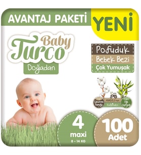 Baby Turco Doğadan 4 Beden Bebek Bezi Avantaj Paketi Pofuduk 100 Adet