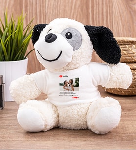 Kişiye Özel Youtube Tasarım Fotoğraflı Peluş Köpek (Beyaz)