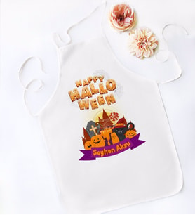 BK Gift Kişiye Özel Happy Halloween Tasarımlı Beyaz Mutfak Önlüğü-18