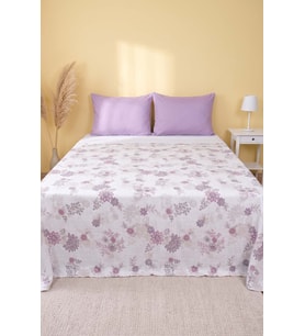 Mor Çiçek Desenli Çift Kişilik Baskılı Pike & Yatak Örtüsü 200x230 cm