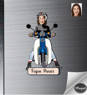 Kişiye Özel Motorcu Kadın Ahşap Magnet -4