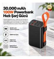 Powerbank 100W Hızlı Şarjlı 30.000 mAh Powerbank Çoklu Portlu Taşınabilir Şarj Cihazı