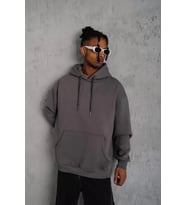 Erkek Düz Kapüşonlu Sweat - Gri