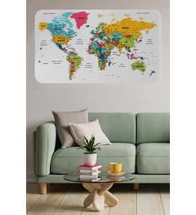 Türkçe Eğitici Ülke Ve Başkent Detaylı Atlası Dünya Haritası Duvar Sticker -60x105-3851