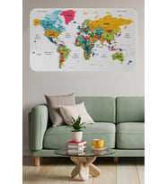 Türkçe Eğitici Ülke Ve Başkent Detaylı Atlası Dünya Haritası Duvar Sticker -60x105-3851
