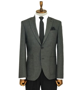 Kendinden Desenli Slim Fit Sivri Yaka Gri Erkek Ceket - Wessi