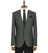 Kendinden Desenli Slim Fit Sivri Yaka Gri Erkek Ceket - Wessi