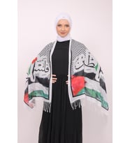 Şal Kefiye Puşi Püskülsüz Filistin Arapçası, Bayraklı Haritası Ve Bayrak Baskılı Filistin Şal S100006