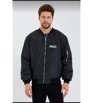 Unisex Uzun Kol Baskılı Bomber Ceket - Siyah