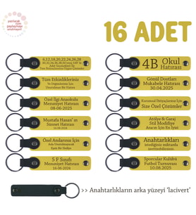 Sarı & Laci, Aile Büyüklerine Çok Kıymetli Hediye, 16’lı Set, Kişiselleştirilebilir Deri Anahtarlık