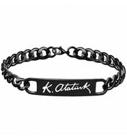 K. Atatürk İmzalı Unisex Kadın Erkek Paslamnaz Çelik Bileklik scb90 (Siyah)