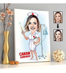 Hemşire Karikatürlü Kanvas Tablo