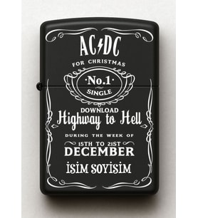 Acdc Desenli Kişiye Özel İsimli Siyah Benzinli Metal Çakmak