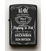 Acdc Desenli Kişiye Özel İsimli Siyah Benzinli Metal Çakmak