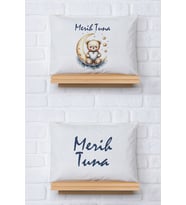 Pia Baby Premium %100 Pamuk İkili İsim Yazılı Erkek Bebek Yastık Kılıfı – 35x45 cm Organik Baskı 5082-13 (Ekru)