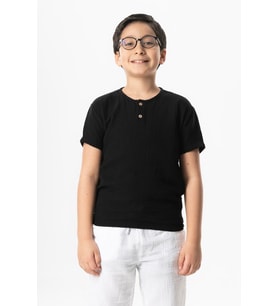 Kısa Kol Batı Yazlık Müslin Erkek Çocuk Tshirt Siyah Syh