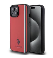 Apple iPhone 15 Uyumlu Kılıf U.S. Polo Assn. Orjinal Lisanslı Üç Renk Şerit Tasarımlı Baskı Logolu Kapak (Kırmızı)