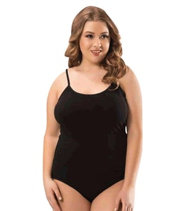 Battal Beden İp Askılı Kadın Çıtçıtlı Body Siyah (Beyaz)