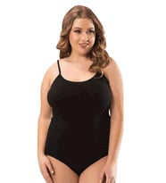 Battal Beden İp Askılı Kadın Çıtçıtlı Body Siyah (Beyaz)