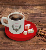 BK Gift Kişiye Özel Kırmızı Sunum Tabaklı Çiçek Tasarımlı Türk Kahvesi Fincanı Model 7