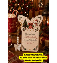 Butterfly Çam Ağacı Kardan Adam Kartlı Anahtarlık - Kelebek Anahtarlık - Yılbaşı Hediyesi 10x13cm