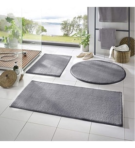 Carpet 3'lü Banyo Halısı Peluş Post Halı Klozet Takımı Açık Gri 50x90/50x60/50x50 (Yuvarlak)