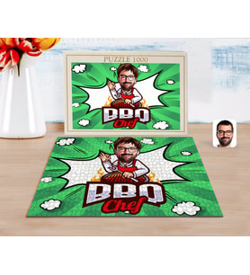 BK Gift Kişiye Özel Erkek Barbekü Chef Karikatürlü 1000 Parça Profesyonel Puzzle-1