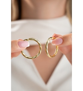 925 Ayar Gümüş Gold Kaplama 25 mm Burgu Model Şarnel Halka Küpe