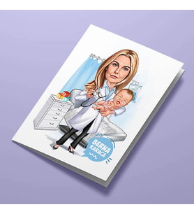 Kişiye Özel Çocuk Doktoru Kadın Karikatürlü Tebrik Kartı