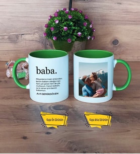 Babaya Hediye Kupa Bardak Yeşil Fotoğraflı Babalar Günü Doğum Günü Hediyesi