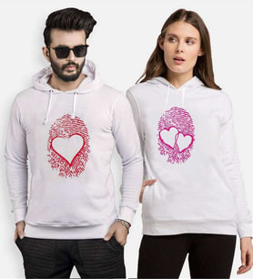 Tshirthane Parmak İzi Kalp Sevgili Kombinleri Kapüşonlu Kombini (Tek Ürün Fiyatıdır.)