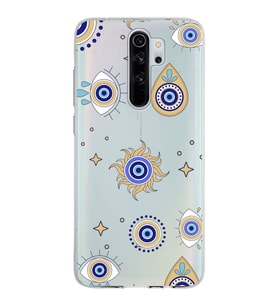PrintiFy Xiaomi Redmi Note 8 Pro ile Uyumlu 1mm Slim Fit Nazar Boncuğu 5 Baskılı Şeffaf  Kılıf