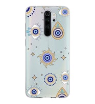 PrintiFy Xiaomi Redmi Note 8 Pro ile Uyumlu 1mm Slim Fit Nazar Boncuğu 5 Baskılı Şeffaf  Kılıf