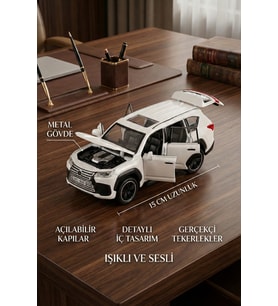 1:32 Ölçek Metal Model Araba LX600 Lüks SUV Jip - Işıklı Sesli Çek Bırak - Beyaz