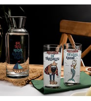Çiftlere Hediye Esprili 2li Rakı Kadehi Karaf Seti (Karışık)
