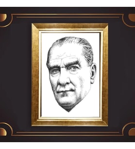 Altın Varaklı Çerçeveli Paspartulu Atatürk Tablo z5050 (Gold)