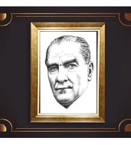 Altın Varaklı Çerçeveli Paspartulu Atatürk Tablo z5050 (Gold)