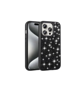 Apple iPhone 15 Pro Uyumlu Kılıf Parlak Taşlı Tasarım Zore Linea Kapak (Siyah)