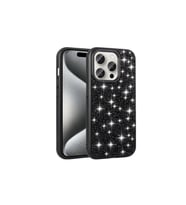 Apple iPhone 15 Pro Uyumlu Kılıf Parlak Taşlı Tasarım Zore Linea Kapak (Siyah)