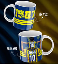 Baba Oğul Özel İsim Ve Numara Baskılı Sarı Lacivert Tasarımlı Kupa Bardak - Hediyelik