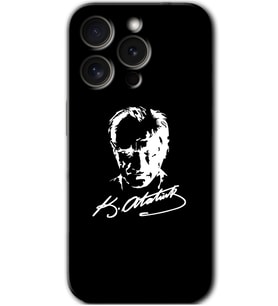 İphone 15 Pro Max Kılıf HD Desen Baskılı Kılıf - Atatürk Silüet İmza