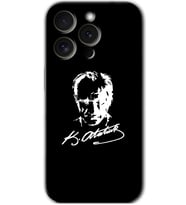 İphone 15 Pro Max Kılıf HD Desen Baskılı Kılıf - Atatürk Silüet İmza